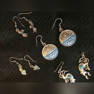 Vintage Western Silver and Blue Earrings Set